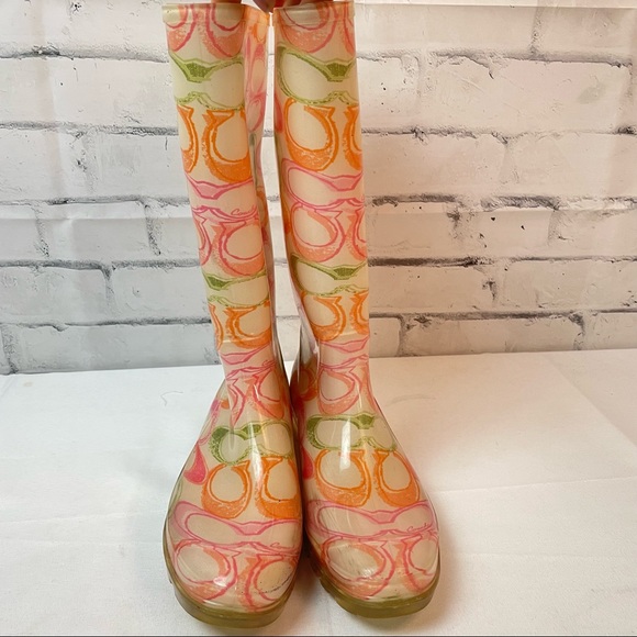 Coach C LOGO Colorful Luxury Tall Rain Boots Size 7 - Picture 2 of 6